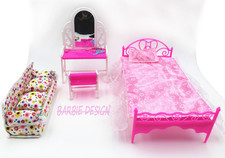 Juego de cama, tocador y sofá suave rosa plástico tamaño muñecas de moda Sofa Set price