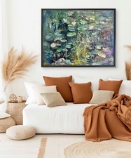 Pintura al óleo de estanque de nenúfares arte impresionista inspirado en Monet grande 70 x 90 cm Aceite Pintura price