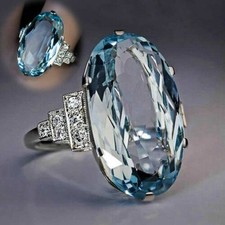 Talla Ovalada Moda Boda Mujer 44357 Aguamarina Anillos Elegante Corte Plata Sapphire Anillo price