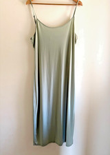 Vestido VILA Verde Salvia Satén Slip Midi Cami Correas Ajustables Talla L Slip Vestido price