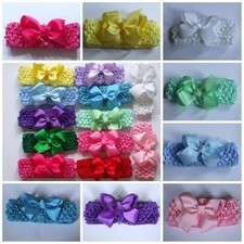 Banda para la cabeza de ganchillo con moño y flores para bebés/niñas/damas nueva Pelo Banda para bebé price