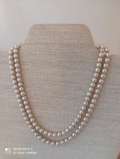 Collar Collar Vintage Tono Plata Diamante Cierre 2 Filas Beige Brillo Imitación Perla Pearl Collar price