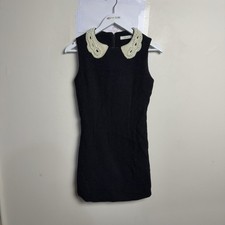 Céline Dress Womens 6 Black Wool Sheath Short Pearl Beaded Collar Sleeveless Pearl Collar price