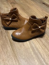 Botines de cuero marrón talla 1 para niñas con lazo acento y bordes de vieira  Patucos de niña price