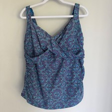 Camiseta Tankini Lands' End Twist Front Azul Turquesa Estampado Medallón Tazas Talla 20W Tankini price