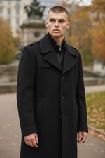 Abrigo corto de lana para hombre negro clásico con inserción de estepa desmon... Abrigo de hombre price