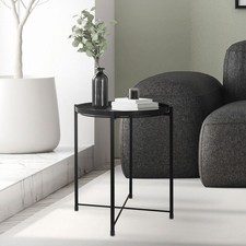 Mesa redonda bandeja extraible mesita negra de sofá auxiliar plegable Ø45xAL52cm Oficina Mesita price