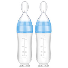 Paquete de 2 Cuchara Dispensadora de Comida para Bebe Silicona 3 oz con Succión Azul Comida para bebé price
