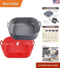 Juego de 2 cestas antiadherentes de silicona para freidora de aire - cuadradas de 9"" aptas para lavavajillas Integrable- en Fryers price