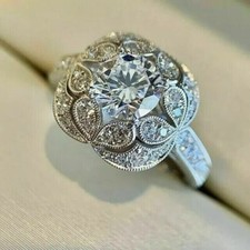 Antiguo anillo para mujer con acabado de oro blanco de 14K de diamantes cread... Oro Anillo price