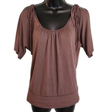 Blusa Top Informal Tejedores Corbata al Hombro Manga Corta Marrón Mujer Pequeña Blusa price