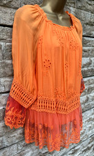 Blusa Top Damas Hecha en Italia Naranja Mezcla Seda Bordada Manga Larga Reino Unido 10 Blusa price