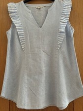 FAT FACE Azul Pálido CHAMBRAY Rayas Algodón/Lino TOP Blusa price