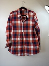 Camisa Tyler Boe Mujer XL Azul Marino Cuello a Cuadros Medio Presión Frontal Tina Túnica Top Blusa price