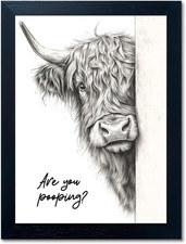Arte de pared divertido de vaca para baño decoración rustica con marco negro Wooden Wall Arte price