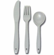 CUCHILLO TENEDOR Y CUCHARA POLICARBONO - SENDERISMO, MILITAR, VIAJE FESTIVAL CUBIERTOS Camping Set y Festival Package price
