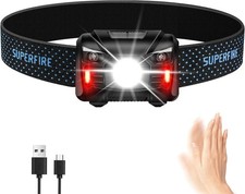 SuperFire LED Antorcha Cabezal Recargable Sensor de Movimiento Faro 5 Modos Impermeable Headlamp price