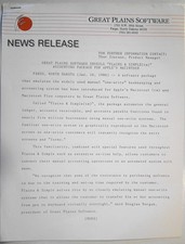1986 Great Plains Software Prensa Liberación: "Plains Y Simple" Contabilidad Contabilidad Software price