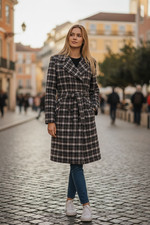 Abrigo de lana para mujer Abrigo de invierno con cinturón clásico a cuadros t... Abrigo de mujer price