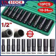 10PCS 1/2" Deep Impact Socket Set Drive 6 Point Metric Garage Tool 10 - 24mm US Socket Set price
