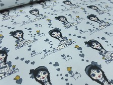 Tela algodón jersey tela niña prado de flores corazones azul construcción cla... Jersey de niña price