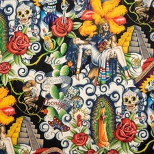 Tela De Algodón Alexander Henry 100% Día De Los Muertos Pirámide Maya Algodón price