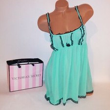 Vestido Victoria Secret Lencería Hada Babydoll Mediano Aqua Negro Transparente Sin Mangas Raro Babydoll price