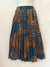 "Falda midi plisada vintage Monki 24"" cintura azul marrón estampado abstracto botón lateral" Falda price