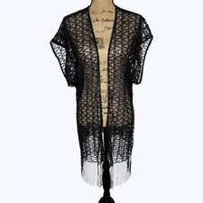 Cárdigan Cato Kimono Negro Tejido Abierto Crochet Flecos Encubrimiento Festival Talla Única Cárdigan de mujer price
