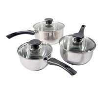 NUEVO JUEGO DE 3 PIEZAS DE UTENSILIOS DE COCINA DE ACERO INOXIDABLE CACEROLA SARTÉN OLLA COCINA COCINERO DE LECHE Pot/ Pan Sets price