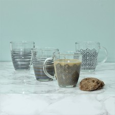 Juego de 4 tazas de té de café capuchino de vidrio transparente de diseño con patrones surtidos de 12 oz Vaso/ Glass/ Coffee Set price