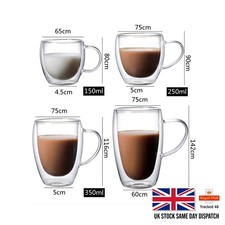 Juego de 2 tazas de café de vidrio de doble pared resistentes al calor elegantes 150/250/350/450 ml Vaso/ Glass/ Coffee Set price