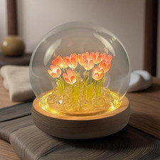 Lámpara de noche con tulipanes, pequeña lámpara de cristal con flores y base de Noche Light price