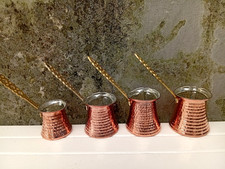 Juego de 4 Cafeteras Turcas de Cobre Martilladas a Mano Cezve Griega Árabe 1 a 4 Tazas Cezve Sets price