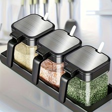 Juego de 3 frascos de especias de vidrio de 10 oz con botellas organizadoras de cuchara Spice Sets y Racks price