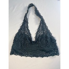 Sujetador inalámbrico pequeño con cuello en V festoneado bralette halter de encaje verde oscuro Aerie Bra price