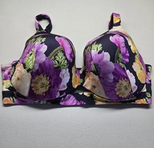 Sujetador Cacique para mujer 38F azul marino floral camiseta con aros correas ajustables Bra price