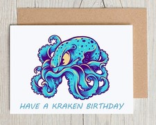 Tarjeta de cumpleaños Have A Kraken, tarjeta de cumpleaños divertida, tarjeta de felicitación de mitología Mythology price