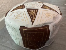 Puf Hecho a Mano Nuevo Puf Cuero Genuino Puf Reposapiés Marrón y Blanco Pouf price