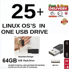25+ SO Linux en unidad USB de 64 GB, EJECUTAR O INSTALAR en vivo Ubuntu como nuevo Kali Tails LOTE Commercial Software price