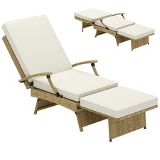 Silla reclinable de jardín plegable de ratán Outsunny con cojín, reposapiés, beige Jardín Cojín price