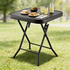 Mesa auxiliar superior de vidrio para muebles de jardín patio ratán plegable bebidas café negro Jardín Side Mesa price