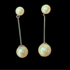Pendientes colgantes colgantes de perlas de imitación con respaldo de oro blanco de 14k Pendientes de oro price