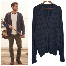 Cárdigan de pescador tejido con cable vintage XL Jachs NY lino azul marino largo cuello en V Jersey y Cárdigan y Knitwear de hombre price