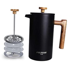 POLIVIAR Cafetera Prensa Francesa, Prensa de Café 34 Onzas con Madera Real Negra French Press price
