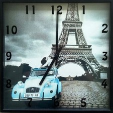 Reloj de pared decorativo 28cm, fondo Torre Eiffel de Paris, coche 2CV Reloj decorativo price
