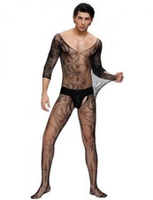 Hombre Encaje Mono Strapse Transparencia Cuello Pico Cuerpo Stocking Nylon S/M / Cuerpo Stocking price