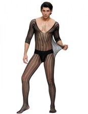Mono Hombre Cuerpo Stocking Rayas Transparente Lencería Negra Nailon S/L Cuerpo Stocking price