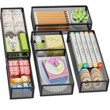 Pack de 5 Juego Organizador de Cajones de Escritorio, Bandejas de Almacenamiento de Cajones de Malla con 1 Ajustable... Oficina Set price