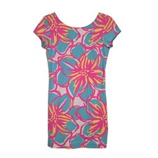 Vestido Camiseta Mahi Dorado Para Mujer Pequeño Azul Rosa Floral Tropical Espalda Redonda EE. UU. Modest Ropa price